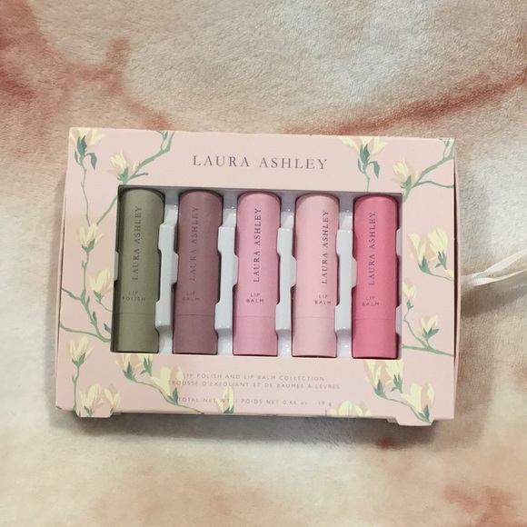 Laura Ashley Other - Laura Ashley Lip Polish & Lip Balm Collection 1 lip scrub 4 hydrating balms NWT